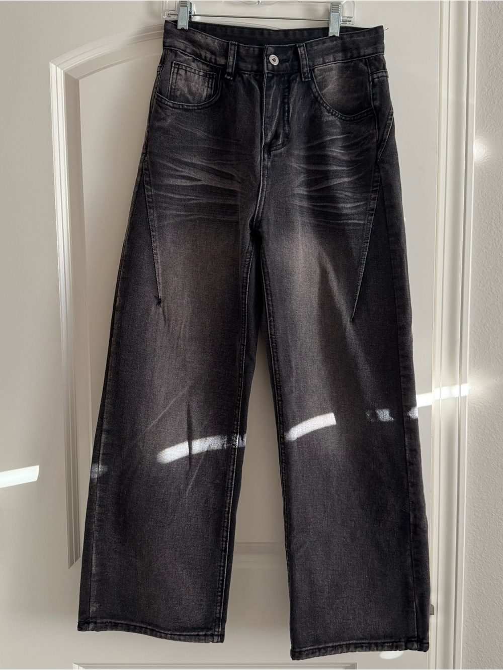 Men's Black Washed Wide-Leg Jeans